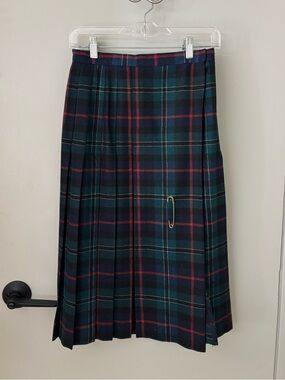 Vintage I. Magnin Ann Stevens Wool Tartan Plaid Pleated Midi Skirt